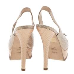 Pre Owned Fendi Metallic Gold Python Fendista Bow Slingback Platform Sandals Size 39