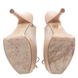 Pre Owned Fendi Metallic Gold Python Fendista Bow Slingback Platform Sandals Size 39