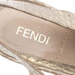 Pre Owned Fendi Metallic Gold Python Fendista Bow Slingback Platform Sandals Size 39