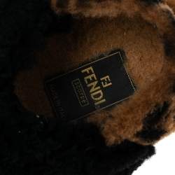 Pre Owned Fendi Brown/Black Shearling Fur Ankle Strap Flat Sandals Size 41