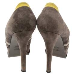 Pre Owned Fendi Grey/Yellow Suede Fendista Peep Toe Platform Pumps Size 39