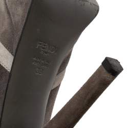 Pre Owned Fendi Grey/Yellow Suede Fendista Peep Toe Platform Pumps Size 39