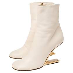 Fendi Beige Leather Fendi First High-Heeled Ankle Boots Size 41 