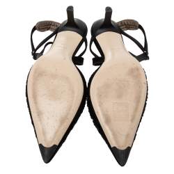 Pre Owned Fendi Black Mesh  And Satin Colibri Lite Slingback Pumps Size 39