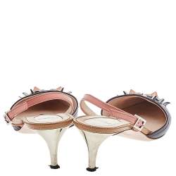 مملوكة مسبقًا Fendi Multicolor Leather Studded Monster Slingback Sandals Size 37