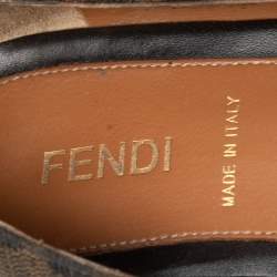 Pre Owned Fendi Brown FF Canvas And Leather Bow Wedge Pumps Size 37.5