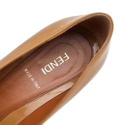 Pre Owned Fendi Caramel Patent Leather Platform FF Superstar Pumps Size 36.5