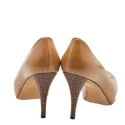 Pre Owned Fendi Caramel Patent Leather Platform FF Superstar Pumps Size 36.5