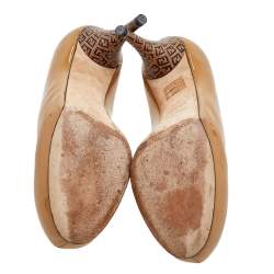 Pre Owned Fendi Caramel Patent Leather Platform FF Superstar Pumps Size 36.5