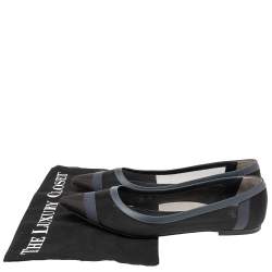Pre Owned Fendi Black/Navy Blue Mesh Pointed Toe Ballet Flats Size 39.5