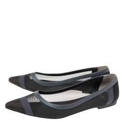 Pre Owned Fendi Black/Navy Blue Mesh Pointed Toe Ballet Flats Size 39.5