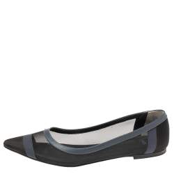 Pre Owned Fendi Black/Navy Blue Mesh Pointed Toe Ballet Flats Size 39.5