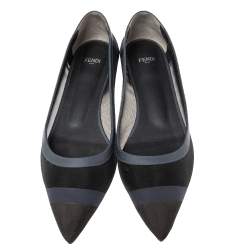 Pre Owned Fendi Black/Navy Blue Mesh Pointed Toe Ballet Flats Size 39.5