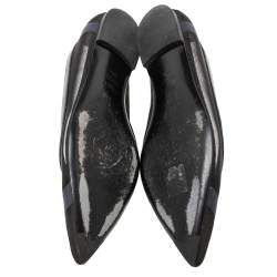 Pre Owned Fendi Black/Navy Blue Mesh Pointed Toe Ballet Flats Size 39.5