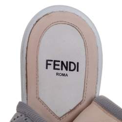 Pre Owned Fendi Grey Knit Fabric Flower Embroidered Cutout Open Square Toe Sandals Size 39