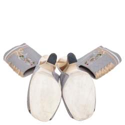 Pre Owned Fendi Grey Knit Fabric Flower Embroidered Cutout Open Square Toe Sandals Size 39