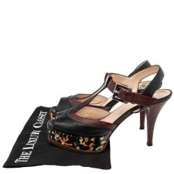 Pre Owned Fendi Multicolor Embossed Lizard Leather And Leather T-Strap Platform Sandals Size 39
