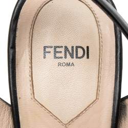 Pre Owned Fendi Multicolor Embossed Lizard Leather And Leather T-Strap Platform Sandals Size 39