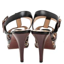 Pre Owned Fendi Multicolor Embossed Lizard Leather And Leather T-Strap Platform Sandals Size 39