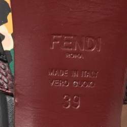 Pre Owned Fendi Multicolor Embossed Lizard Leather And Leather T-Strap Platform Sandals Size 39