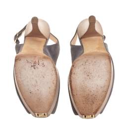 Pre Owned Fendi Grey Nubuck Leather Fendista  Slingback Pumps Size 38.5