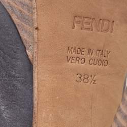 Pre Owned Fendi Grey Nubuck Leather Fendista  Slingback Pumps Size 38.5