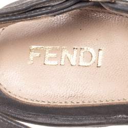 Pre Owned Fendi Grey Nubuck Leather Fendista  Slingback Pumps Size 38.5