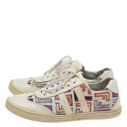 Fendi Multicolor Patent Leather And FF Print Coated Canvas Low Top Sneakers Size 37.5