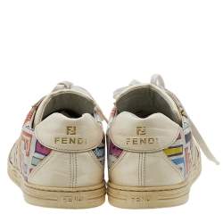 Fendi Multicolor Patent Leather And FF Print Coated Canvas Low Top Sneakers Size 37.5