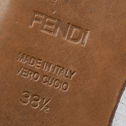 Pre Owned Fendi Metallic Silver Leather Buckle Peep Toe Ballet Flats Size 38.5
