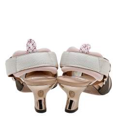 Pre Owned Fendi Brown/Beige Zucca Mesh And Leather Colibri Slingback Sandals Size 36