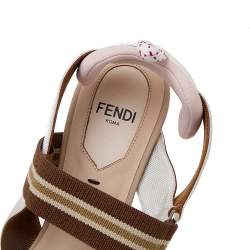 Pre Owned Fendi Brown/Beige Zucca Mesh And Leather Colibri Slingback Sandals Size 36