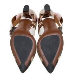 Pre Owned Fendi Brown/Beige Zucca Mesh And Leather Colibri Slingback Sandals Size 36