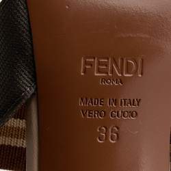 Pre Owned Fendi Brown/Beige Zucca Mesh And Leather Colibri Slingback Sandals Size 36