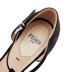 Pre Owned Fendi Black Suede And Multicolor Mink Fur Ankle Strap Pumps Size 36