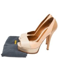 Fendi Tricolor Lizard Embossed Leather  Peep Toe Platform Pumps Size 39.5 