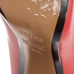 Pre Owned Fendi Red/Black Leather Cap Toe Studded Block Heel Pumps Size 38.5