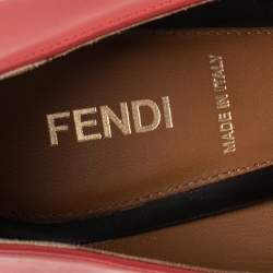 Pre Owned Fendi Red/Black Leather Cap Toe Studded Block Heel Pumps Size 38.5