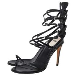 Pre Owned صندل فندي جلد أسود سير كاحل مقاس 38