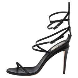 Pre Owned صندل فندي جلد أسود سير كاحل مقاس 38