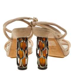 Pre Owned Fendi Beige Suede Chain Cage Heel Platform Sandals Size 40