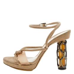 Pre Owned Fendi Beige Suede Chain Cage Heel Platform Sandals Size 40