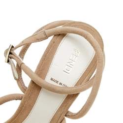 Pre Owned Fendi Beige Suede Chain Cage Heel Platform Sandals Size 40