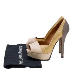 Pre Owned Fendi Multicolor Lizard Embossed Leather Fendista Platform Pumps Size 37.5