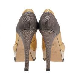 Pre Owned Fendi Multicolor Lizard Embossed Leather Fendista Platform Pumps Size 37.5