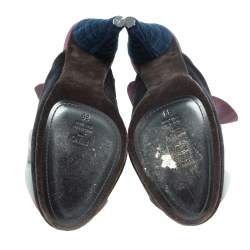 Pre Owned Fendi Multicolor Velvet And Nubuck Leather Mules Sandals Size 39