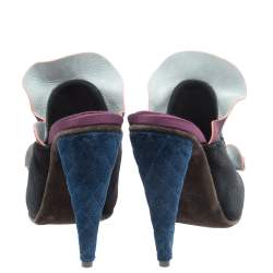 Pre Owned Fendi Multicolor Velvet And Nubuck Leather Mules Sandals Size 39