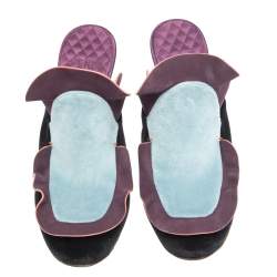Pre Owned Fendi Multicolor Velvet And Nubuck Leather Mules Sandals Size 39