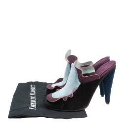 Pre Owned Fendi Multicolor Velvet And Nubuck Leather Mules Sandals Size 39