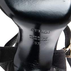 Pre Owned Fendi Black Satin Crystal Embellished Buckle T-Strap Sandals Size 37